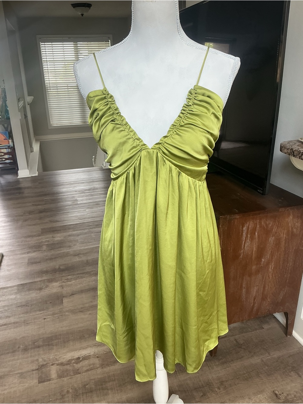 ABERCROMBIE & FITCH SATIN Babydoll DRESS Citron GREEN Strappy Size Small NWT